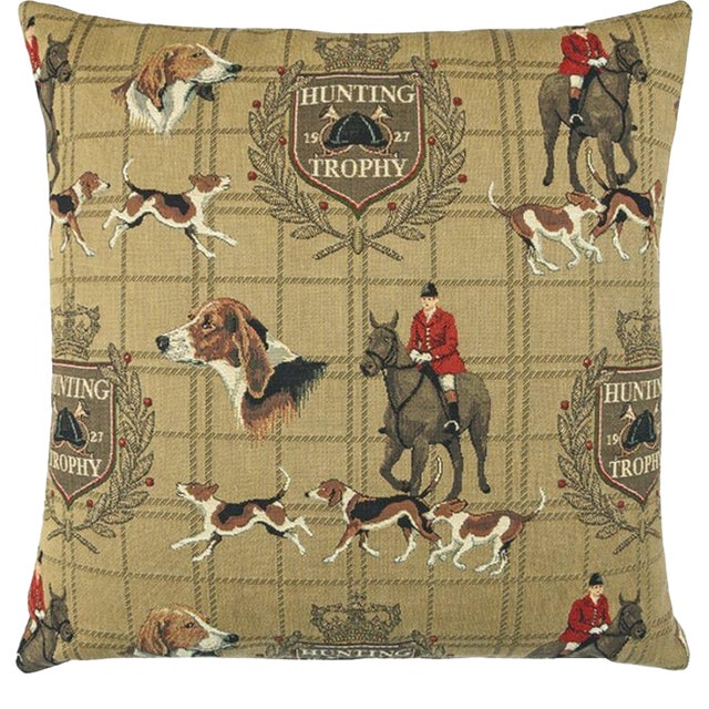 Hunting Trophy Tapestry Cushion With Feather Filler - 46x46cm (18"x18") For Sale