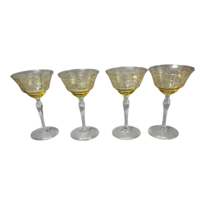 Vintage Light Amber Yellow Versailles Fostoria Wine Glasses- Set of 4