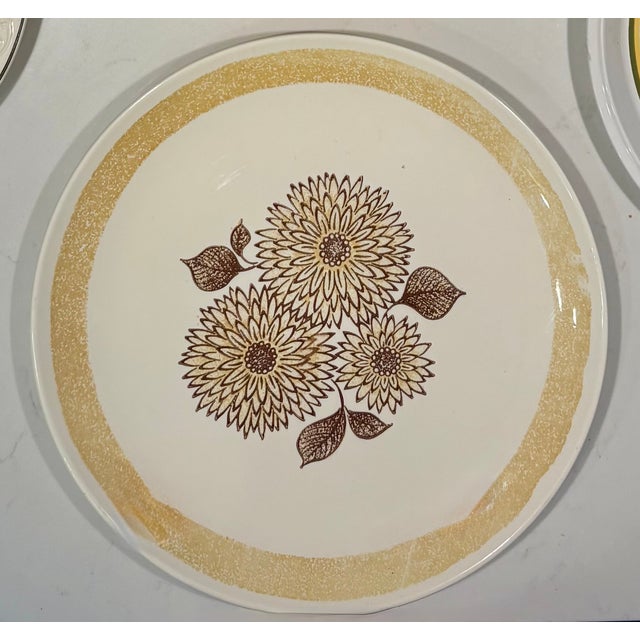 Ceramic Mid-Century Pop Art Yellow Flower Wall Plate Curation-Set of 7 For Sale - Image 7 of 9
