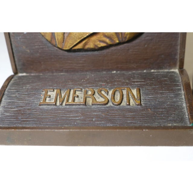 Metal Pair of Antique Solid Heavy Figural Bronzed Cast Iron Dickens Emerson Bookends For Sale - Image 7 of 11