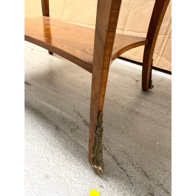 French 1960s A French Marquetry Inlaid Wood Side Table With Brass Gallery and Ormolu Mounts. For Sale - Image 3 of 6