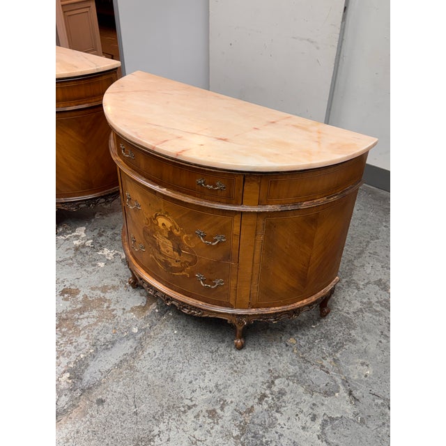 Wood Neoclassical Semicircular Demi-Lune Commodes, Pair, 19th Century For Sale - Image 7 of 12