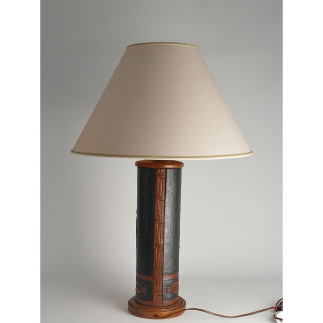 Mid-Century Modern Aztec Motif Hand Tooled Leather Table Lamp For Sale - Image 6 of 18