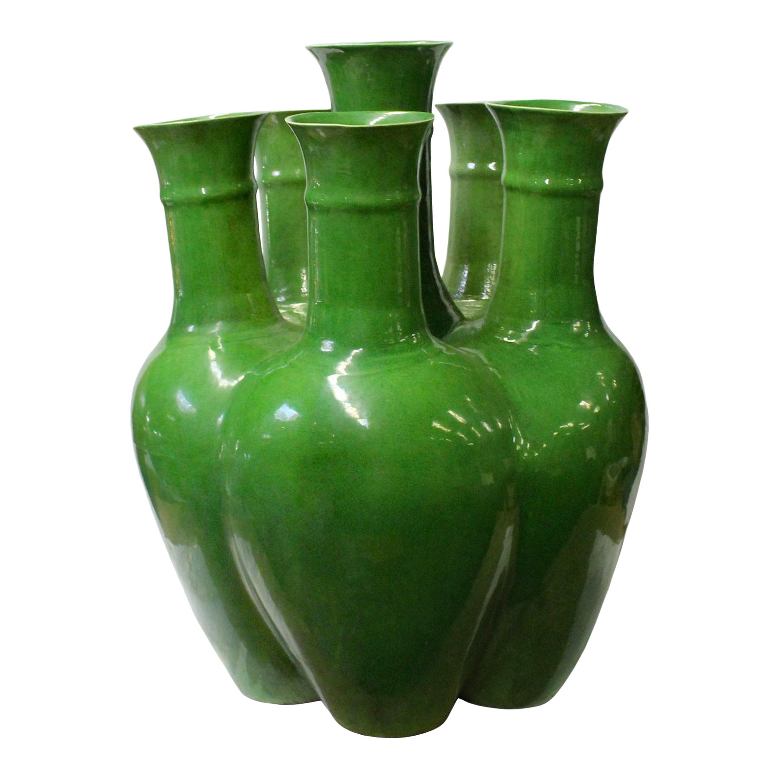Chinese Ceramic Lime Green Six Mouth Round Flower Vase Chairish