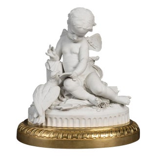 Large Antique Biscuit Sculpture with Gilded Bronze Frame, 1800s For Sale