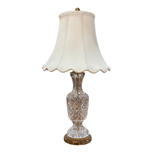 Late 20th Century Waterford Crystal Table Lamp – Diamond & Fan Cut With Scalloped Shade For Sale
