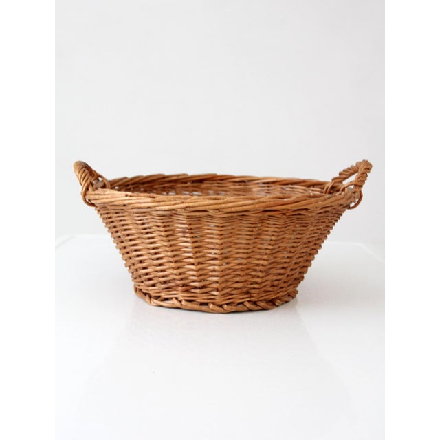 Mid 20th Century Vintage Wicker Gathering Basket With Handles For Sale - Image 5 of 13