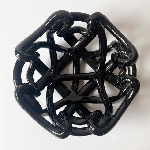 1980s Postmodern Black Ceramic Braided Woven Abstract Centerpiece Bowl For Sale In New York - Image 6 of 7