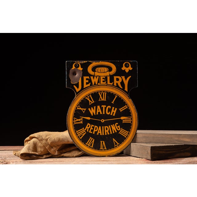 Early 20th Century Antique Jewelry and Watch Repair Double-Sided Porcelain Sign For Sale - Image 5 of 8