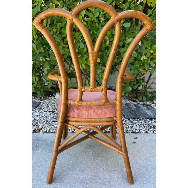 Vintage Rattan Fan Back Dining Chairs With Arms — Set of 4 | Palm Beach Regency For Sale In Naples, FL - Image 6 of 9