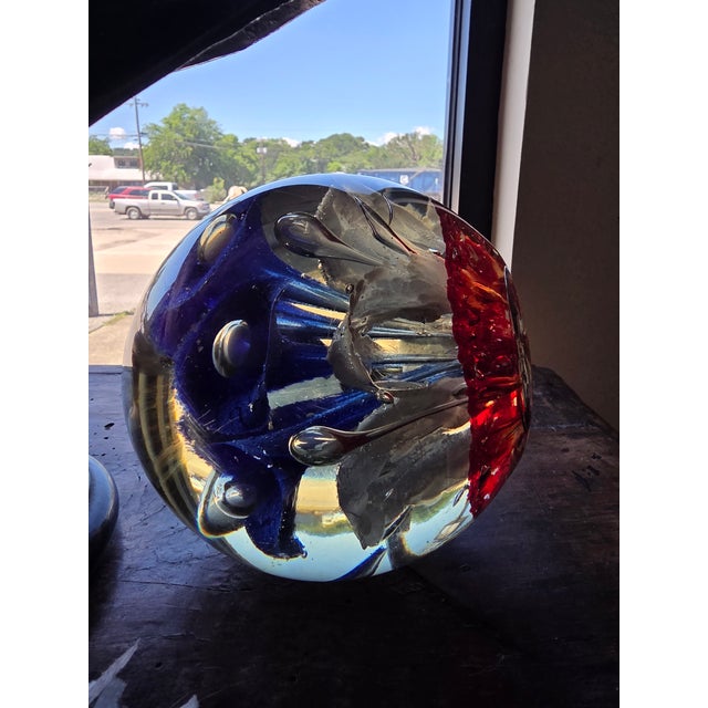 Antique Patriotic Red White and Blue Glass Door Stop For Sale - Image 4 of 12
