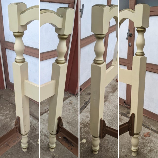 Vintage French Provincial White and Gold Twin Bedframe With X Headboard