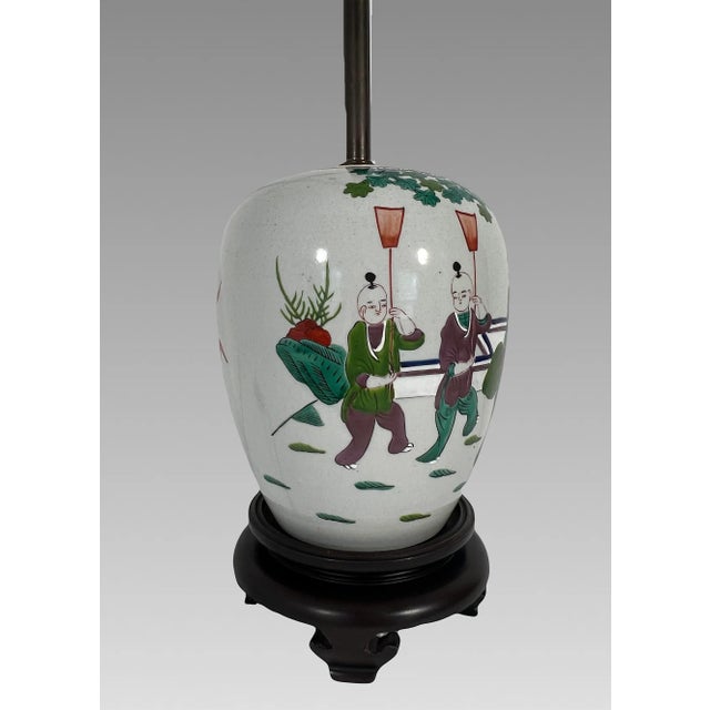 Wood Antique Chinese Parade Table Lamp, 'Guangxu Period' Porcelain Ginger Jar With Auspicious Bats For Sale - Image 7 of 11