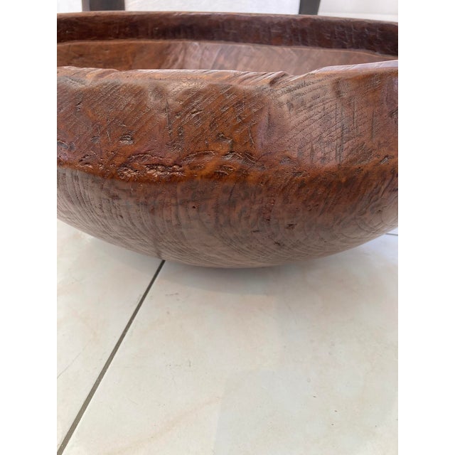 1950s Large Rustic Teak Wood Bowl For Sale - Image 5 of 8