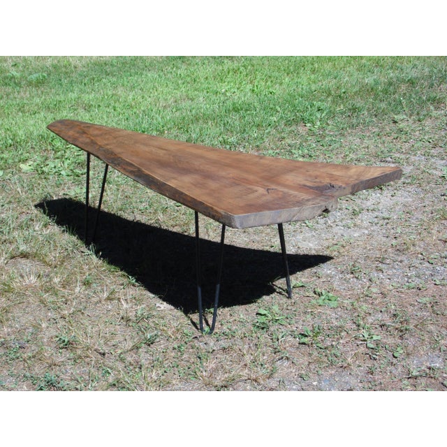 Mid 20th Century Vintage Organic Wood Tree Slab Iron Hairpin Leg Cocktail Coffee Table For Sale - Image 5 of 13
