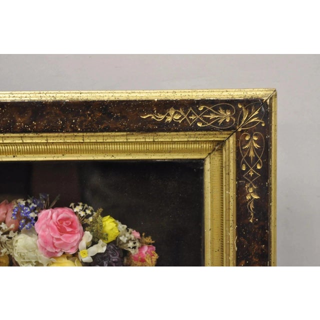 Antique Victorian Wax Flower Floral Mourning Wreath Shadow Box Wall Frame Oddity For Sale - Image 11 of 12