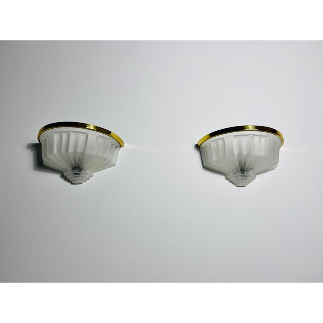 Pair of French Brass and Aluminium Art Deco Sconces, France, 1940s For Sale - Image 6 of 12