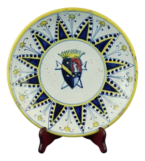Antique Italian Ceramic Plate with Noble Coat of Arms from Montelupo Manufacture, 1700s