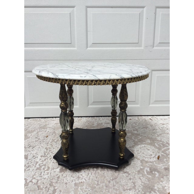 White 1940's Marble Top Side Table With Diamond Cut Crystal Detail For Sale - Image 8 of 10