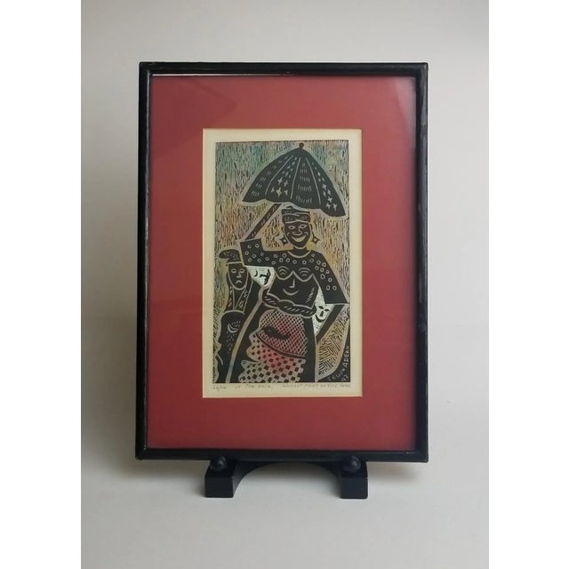 1992 Signed Segun Adeku "In the Rain" Linocut Print on Rice Paper For Sale - Image 13 of 13