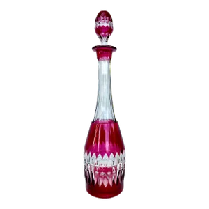 Mid 20th Century Val St Lambert Cranberry Cut to Clear Crystal Decanter With Stopper