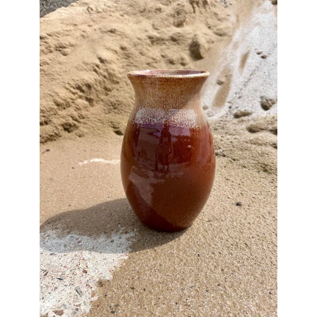 Hand-Thrown Studio Ceramic Vase with Beige Flow Glaze on Reddish-Brown Glossy Glaze, Germany, 1960s For Sale - Image 14 of 15