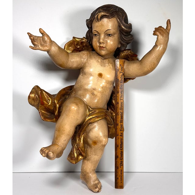 18th Century Baroque Polychrome Giltwood Putto Cherub Sculpture For Sale - Image 17 of 18