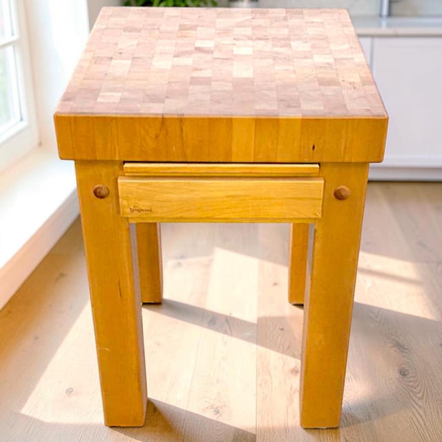 Le Gourmand thick European style solid maple wood Butcher Block island / table, Taylor Woodcraft Inc., Cleveland, Ohio....