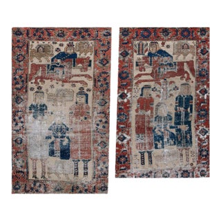 1900s Ivory Pair of Pictorial Baluch Ferdous Carpets ( 3'7" X 6'1") Handknotted Woo Rugs For Sale