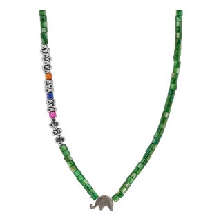 Sterling Silver Elephant Green Choker Necklace For Sale