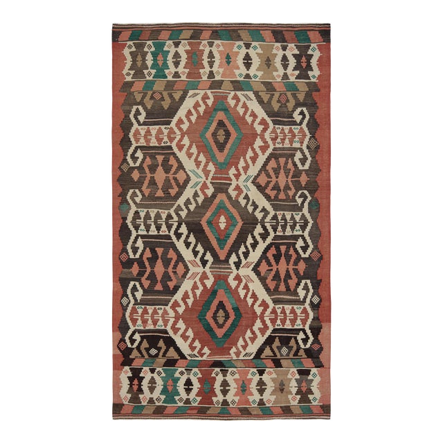 Mid-Century Vintage Kilim Rug in Beige Brown and Pink Tribal Geometric Pattern For Sale