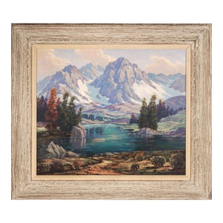 Mid Century Original Oil Painting of High Sierras Mountains and Lake by Joseph Frey For Sale