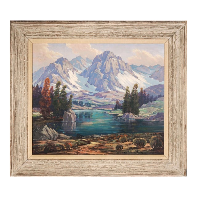 Mid Century Original Oil Painting of High Sierras Mountains and Lake by Joseph Frey For Sale