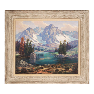Mid Century Original Oil Painting of High Sierras Mountains and Lake by Joseph Frey