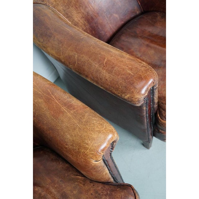 Brown Set of Vintage Dutch Cognac Colored Leather Club Chairs For Sale - Image 8 of 18
