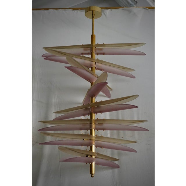 Gold Helix Pink and Amber Art Glass Pendant Light, 2000 For Sale - Image 8 of 8