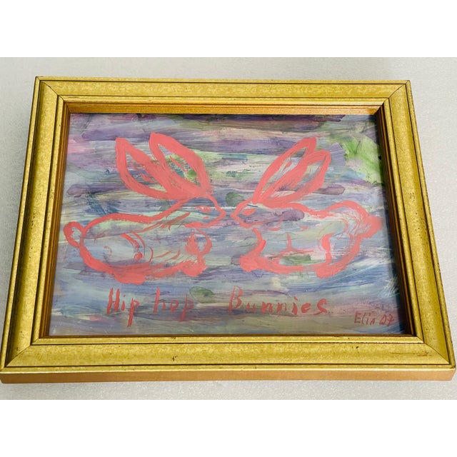 Abstract Mixed Media Moon Rabbits Series by Elia Framed For Sale In Miami - Image 6 of 7