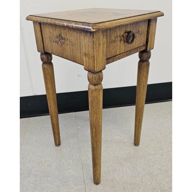 Late 20th Century Contemporary Antiqued Painted Single Drawer Side Table or Candle Stand For Sale - Image 5 of 9
