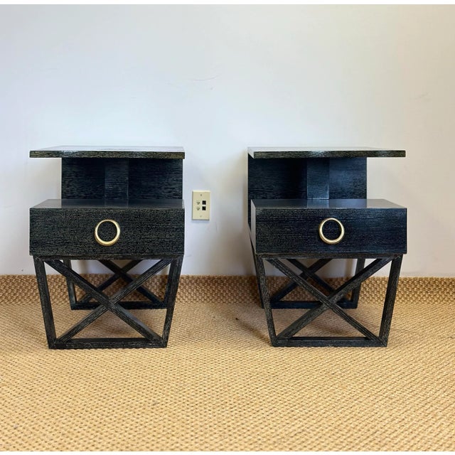Mid-Century Modern Vintage Modern Cantilever Dark Green Cerused Nightstands or Side Tables – a Pair For Sale - Image 3 of 12