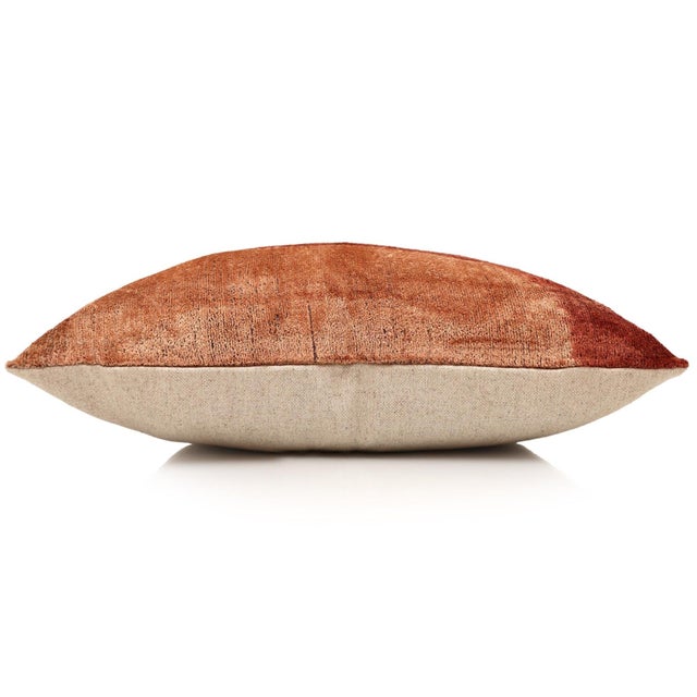 2020s Hand-Knotted Abstract Arch Silk Velvet Pillow - 20x20 Rust & Mint For Sale - Image 5 of 8