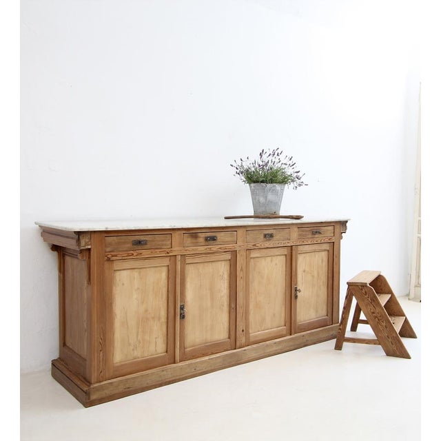 Industrial French Pine and Marble Top Counter, Early 20th Century For Sale - Image 3 of 18