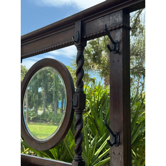 Antique Barley Twist Hall Tree With Mirror, Storage Bench & Umbrella Stands For Sale - Image 4 of 8