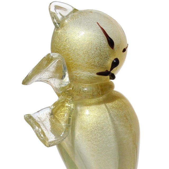 Mid-Century Modern Vintage Murano Barbini White Gold Flecks Black Accents Italian Art Glass Kitty Cat Figurine Sculpture For Sale - Image 3 of 10