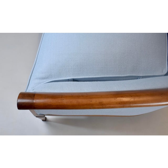 French Directoire Style Sofa, Hand Carved Cherry, Light Blue For Sale - Image 16 of 18