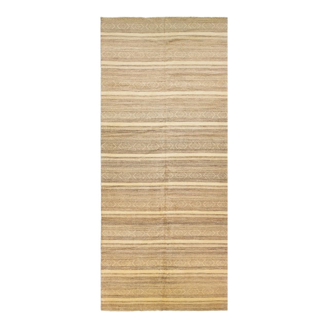 Oversize Modern Gabbeh Beige Wool Rug With Geometric Pattern For Sale