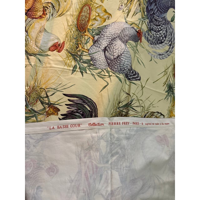 1980s Pierre Frey “La Basse Cour” Hand-Painted Discontinued French Country Textile Tablecloth For Sale In Tampa - Image 6 of 6