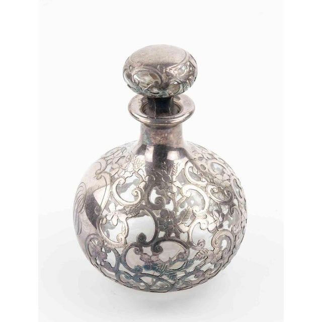 Art Nouveau Sterling Overlay Glass Bottle, Early 20th Century For Sale - Image 4 of 6