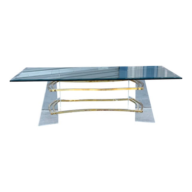 1970s Mid Century Lucite and Glass Coffee Table Styled After Charles Hollis Jones For Sale