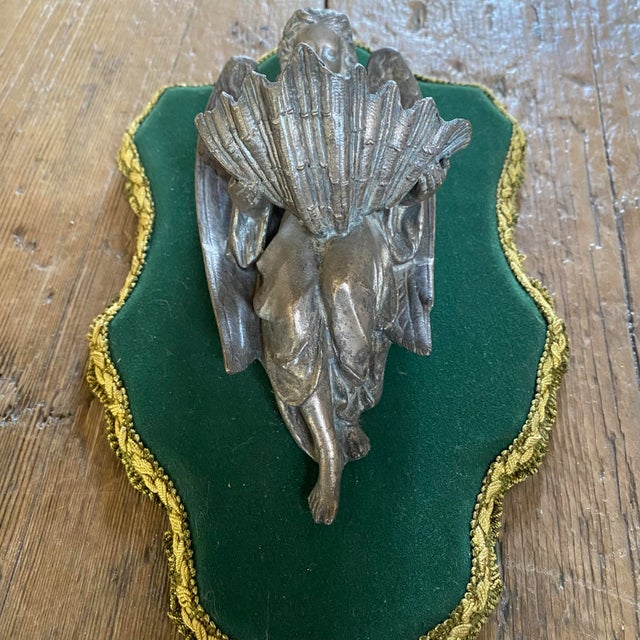 Metal French Antique Bronze Angel Holy Water Front For Sale - Image 7 of 11