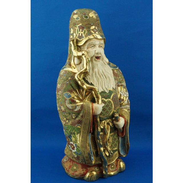 Large 19th Century Meiji Period Porcelain Sculpture of a Holy Monk from Satsuma, Japan, Late 1800s For Sale - Image 9 of 18